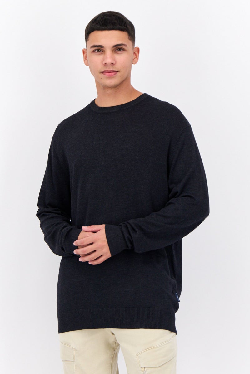 French Connection Men Crew Neck Knitted Sweater, Dark Navy Melange - Image 1