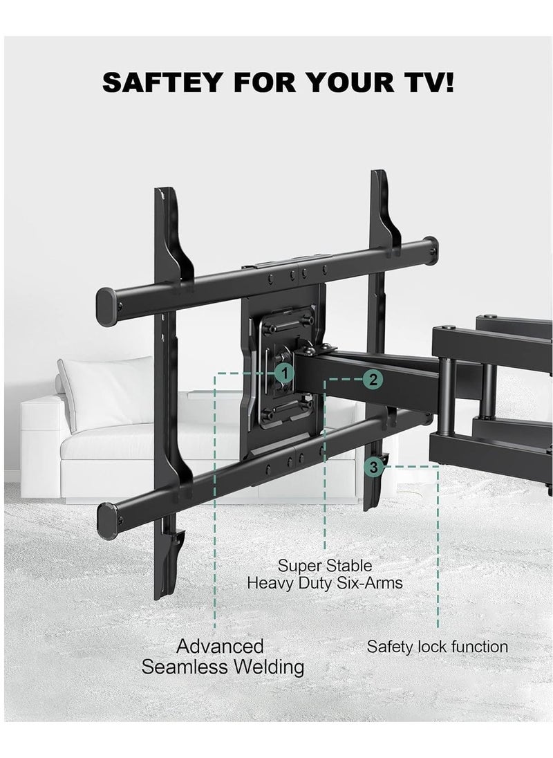 JAJEEK Full Motion TV Wall Mount, Articulating Swivel Extension Arm, Fits 37-75" TVs Up to 132lbs, Max VESA 600x400mm, Heavy Duty TV Mount for Home & Office – EBLF7  - Image 3
