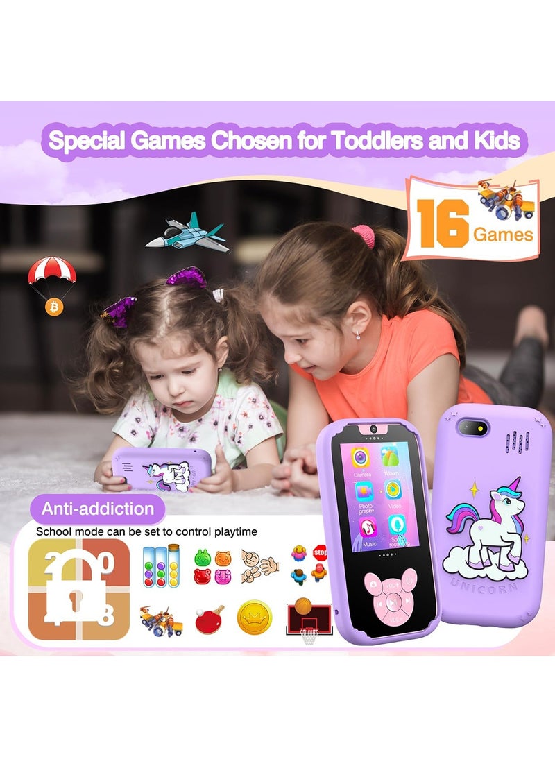 ZONEY Kids Smart Phone, Toddler Kids Camera Phone Toy, Touchscreen Unicorn Learning Toy Phone with Educational Games, Dual Camera MP3 Music Player, Boys Girls Birthday Gifts (Purple) - Image 4