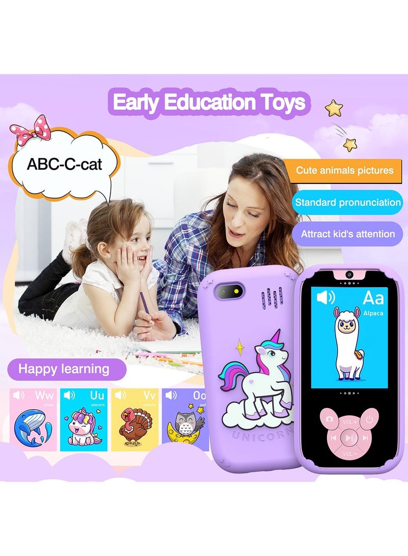 ZONEY Kids Smart Phone, Toddler Kids Camera Phone Toy, Touchscreen Unicorn Learning Toy Phone with Educational Games, Dual Camera MP3 Music Player, Boys Girls Birthday Gifts (Purple) - Image 3