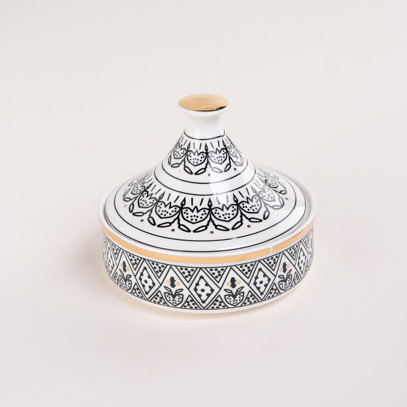 دلتي تمرية أبيض وأسود مع غطاء 19.5*16.6*17 سم - Image 2