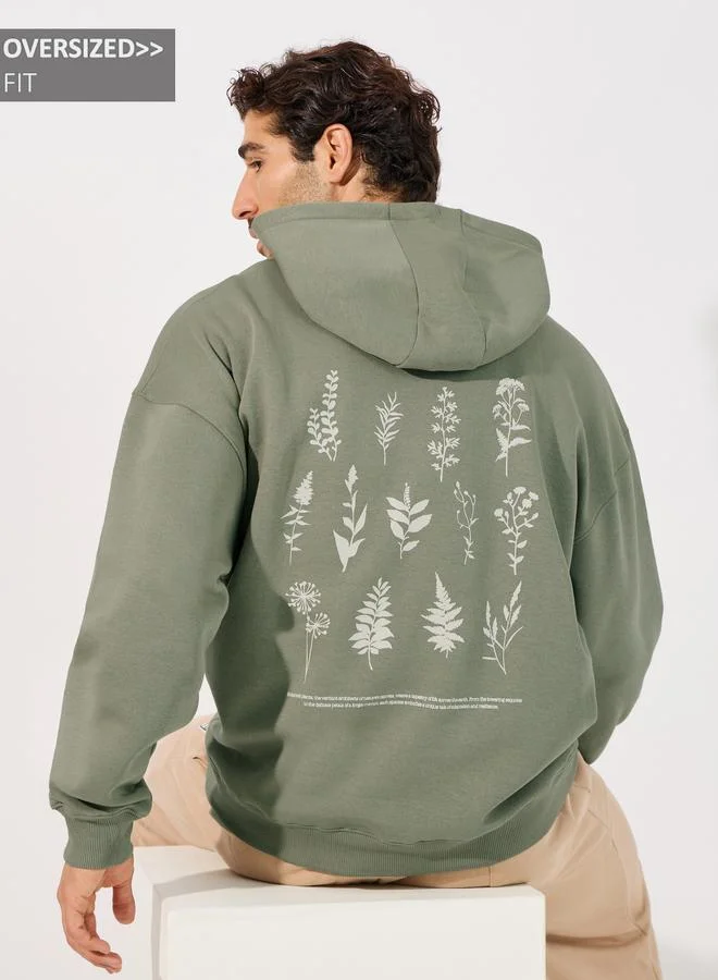 Styli Back Floral Print Heavy Oversized Hoodie