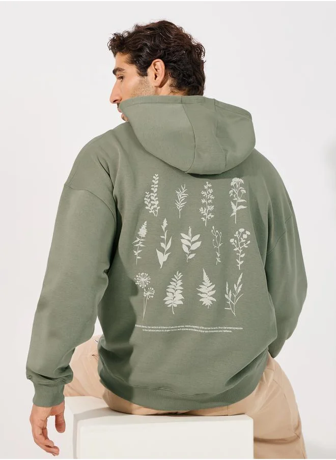 Styli Back Floral Print Heavy Oversized Hoodie