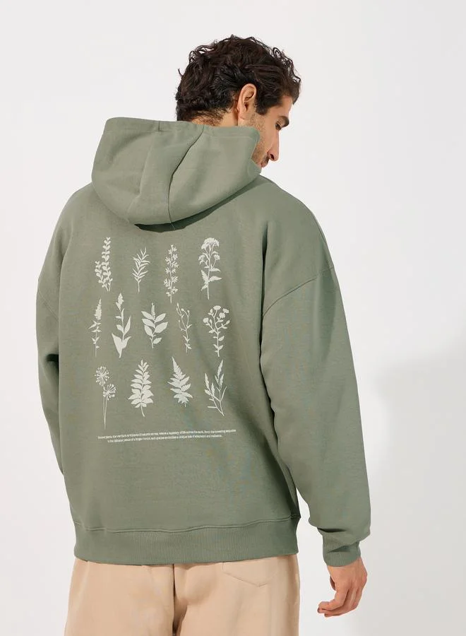 Styli Back Floral Print Heavy Oversized Hoodie