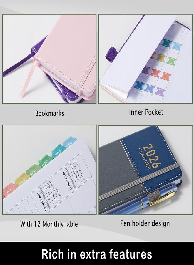 PLANNITY 2026 Planner Pocket Size for Purse, Jan.2026 - Dec.2026 Small Daily Weekly Monthly Planner/Calendar with PU Leather, Elastic Band, A6 Mini Calendar Book for School/Office/Home, 3.8" x 7" - Image 2