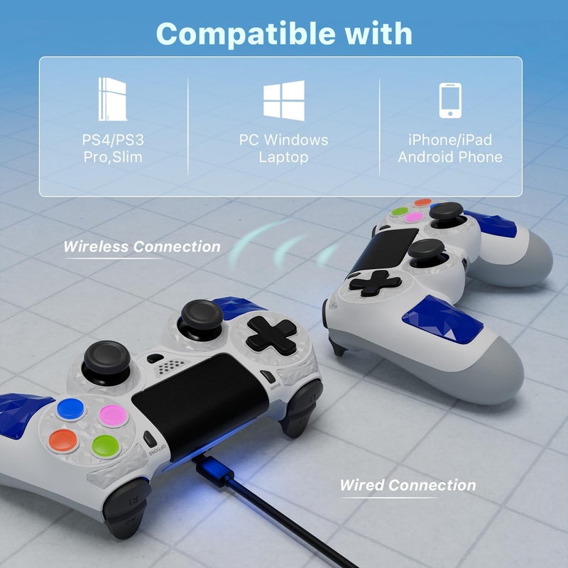 2 Pack Wireless Controller for PS4, Game Controller Compatible with Playstation 4/Slim/Pro/PC, with Dual Vibration/6-axis Motion Sensor/Stereo Headset Jack/Touchpad/800mAh battery(Black and White) - Image 2