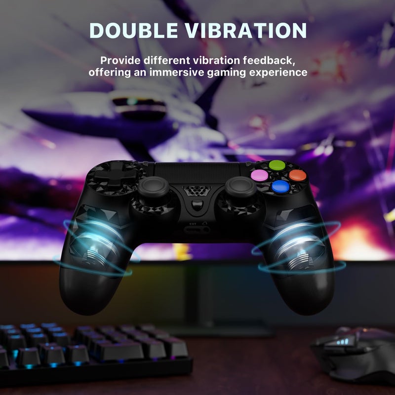 2 Pack Wireless Controller for PS4, Game Controller Compatible with Playstation 4/Slim/Pro/PC, with Dual Vibration/6-axis Motion Sensor/Stereo Headset Jack/Touchpad/800mAh battery(Black and White) - Image 3