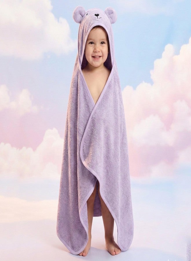 CREEVA Cuddle Baby/Kids Hooded Bath Towel in Lilac – Soft Bamboo Cotton with Cute Cartoon Face & 3D Ears 100% Bamboo Cotton, Super Absorbent Bath Wrap for Newborns & Toddlers | (0-3Years) - Image 2