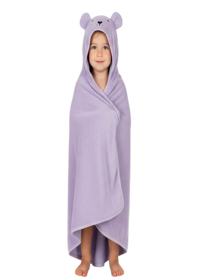 CREEVA Cuddle Baby/Kids Hooded Bath Towel in Lilac – Soft Bamboo Cotton with Cute Cartoon Face & 3D Ears 100% Bamboo Cotton, Super Absorbent Bath Wrap for Newborns & Toddlers | (0-3Years) - Image 1