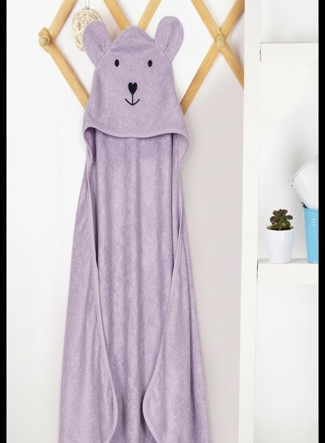 CREEVA Cuddle Baby/Kids Hooded Bath Towel in Lilac – Soft Bamboo Cotton with Cute Cartoon Face & 3D Ears 100% Bamboo Cotton, Super Absorbent Bath Wrap for Newborns & Toddlers | (0-3Years) - Image 3