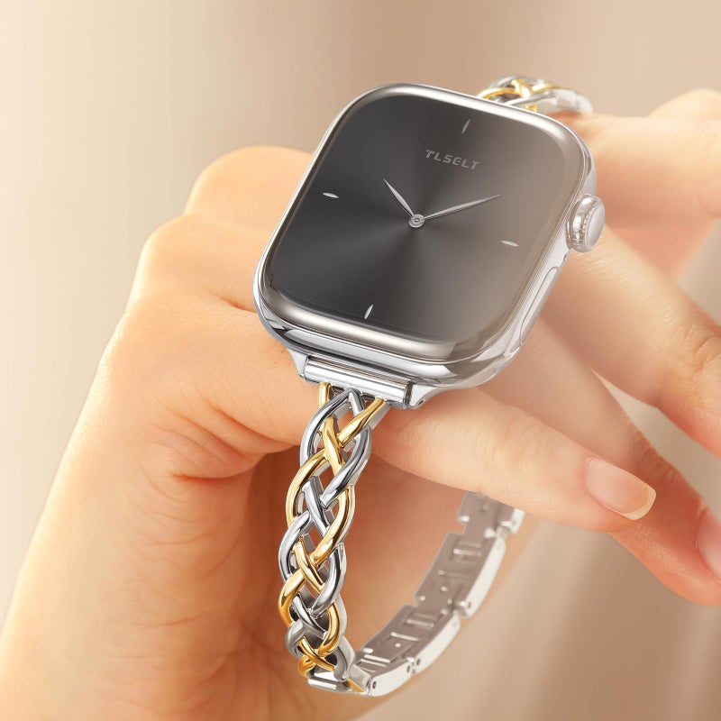 Tlselt Silm Bracelet Compatible with Apple Watch Bands 38/40/41/42/44/45/46/49mm for Women, Celtic Thin Dressy Stainless Steel Metal Designer Fancy Strap for iWatch Series 11 10 9 8 7 6 5 4 3 SE Ultra - Image 4