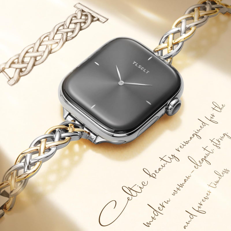 Tlselt Silm Bracelet Compatible with Apple Watch Bands 38/40/41/42/44/45/46/49mm for Women, Celtic Thin Dressy Stainless Steel Metal Designer Fancy Strap for iWatch Series 11 10 9 8 7 6 5 4 3 SE Ultra - Image 3
