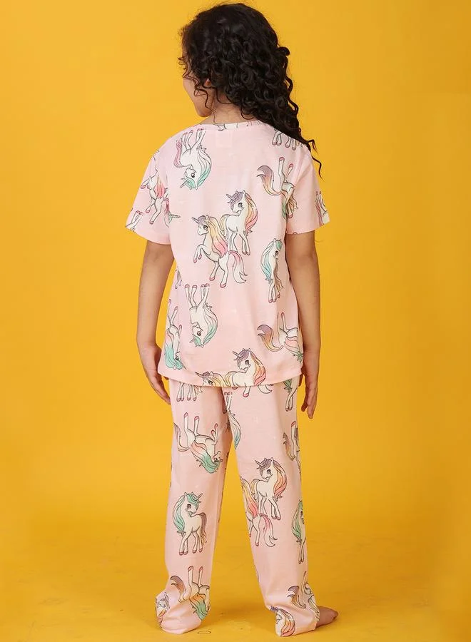 انثريلو مجموعة من بنطال وتيشيرت قطن بطبعة وحيد القرن