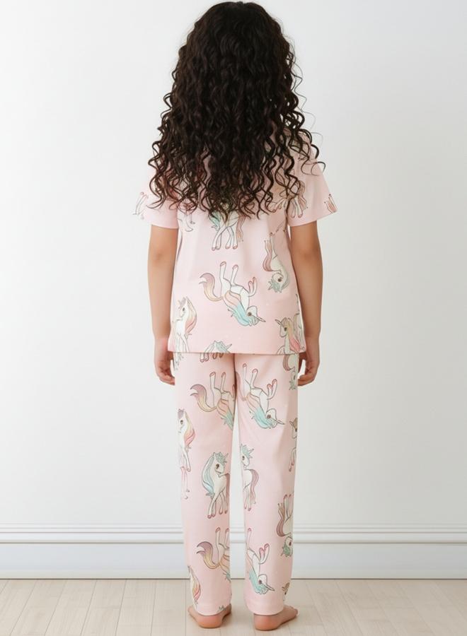 Anthrilo Girls Unicorn Print Cotton T-Shirt and Pants Set - Image 3