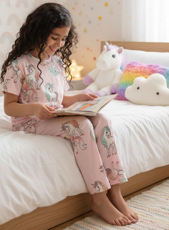 Anthrilo Girls Unicorn Print Cotton T-Shirt and Pants Set - Image 5