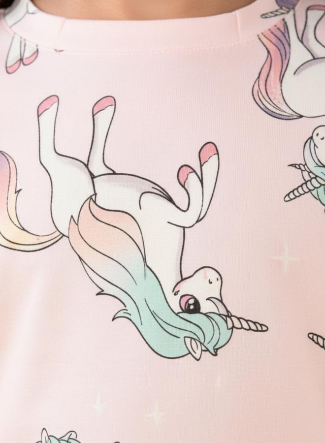 Anthrilo Girls Unicorn Print Cotton T-Shirt and Pants Set - Image 4