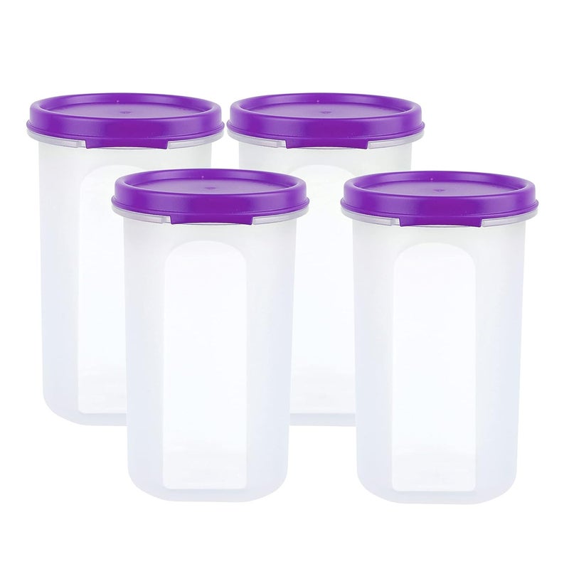 Cutting EDGE Smart Slim Storage 585 ML Set of 4 AirTight Plastic Round Modular Container for Juice Dry Fruits Stackable BPA Free Food Grade 585 ML Purple - Image 4