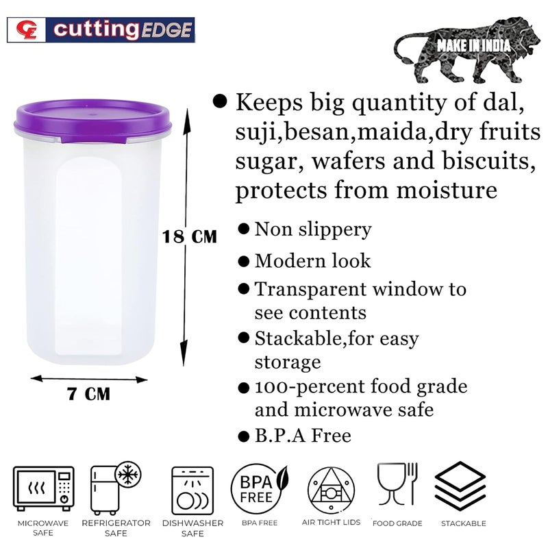 Cutting EDGE Smart Slim Storage 585 ML Set of 4 AirTight Plastic Round Modular Container for Juice Dry Fruits Stackable BPA Free Food Grade 585 ML Purple - Image 2