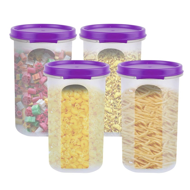 Cutting EDGE Smart Slim Storage 585 ML Set of 4 AirTight Plastic Round Modular Container for Juice Dry Fruits Stackable BPA Free Food Grade 585 ML Purple - Image 1