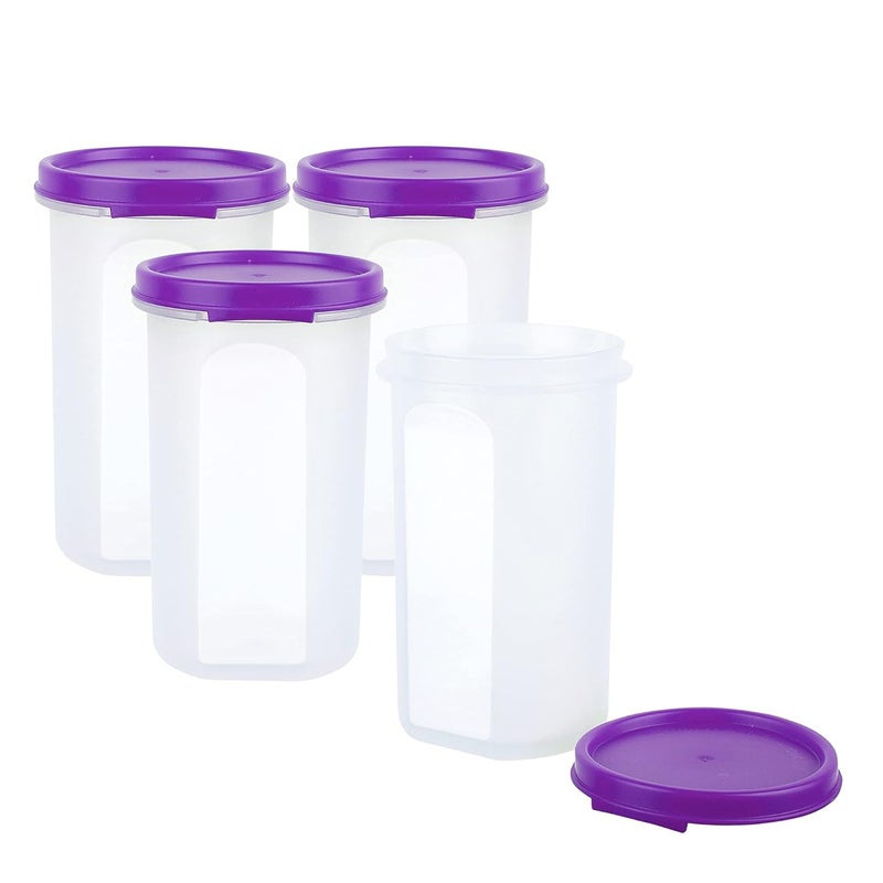 Cutting EDGE Smart Slim Storage 585 ML Set of 4 AirTight Plastic Round Modular Container for Juice Dry Fruits Stackable BPA Free Food Grade 585 ML Purple - Image 5