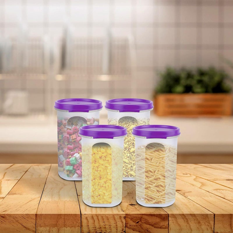 Cutting EDGE Smart Slim Storage 585 ML Set of 4 AirTight Plastic Round Modular Container for Juice Dry Fruits Stackable BPA Free Food Grade 585 ML Purple - Image 3