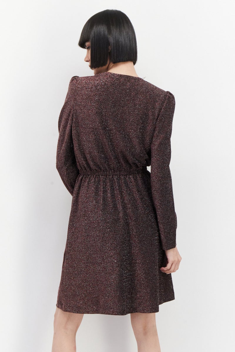 INC Women Metallic Mini Dress, Maroon - Image 3