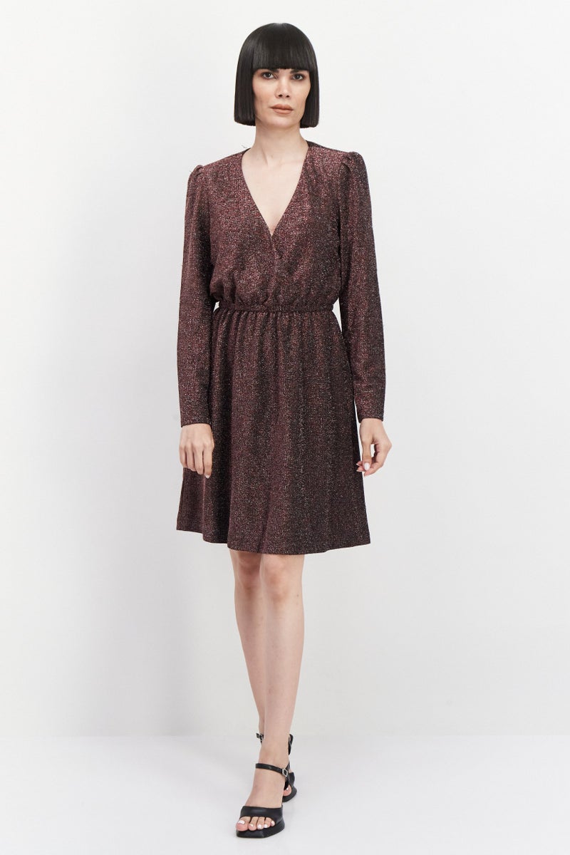 INC Women Metallic Mini Dress, Maroon - Image 2