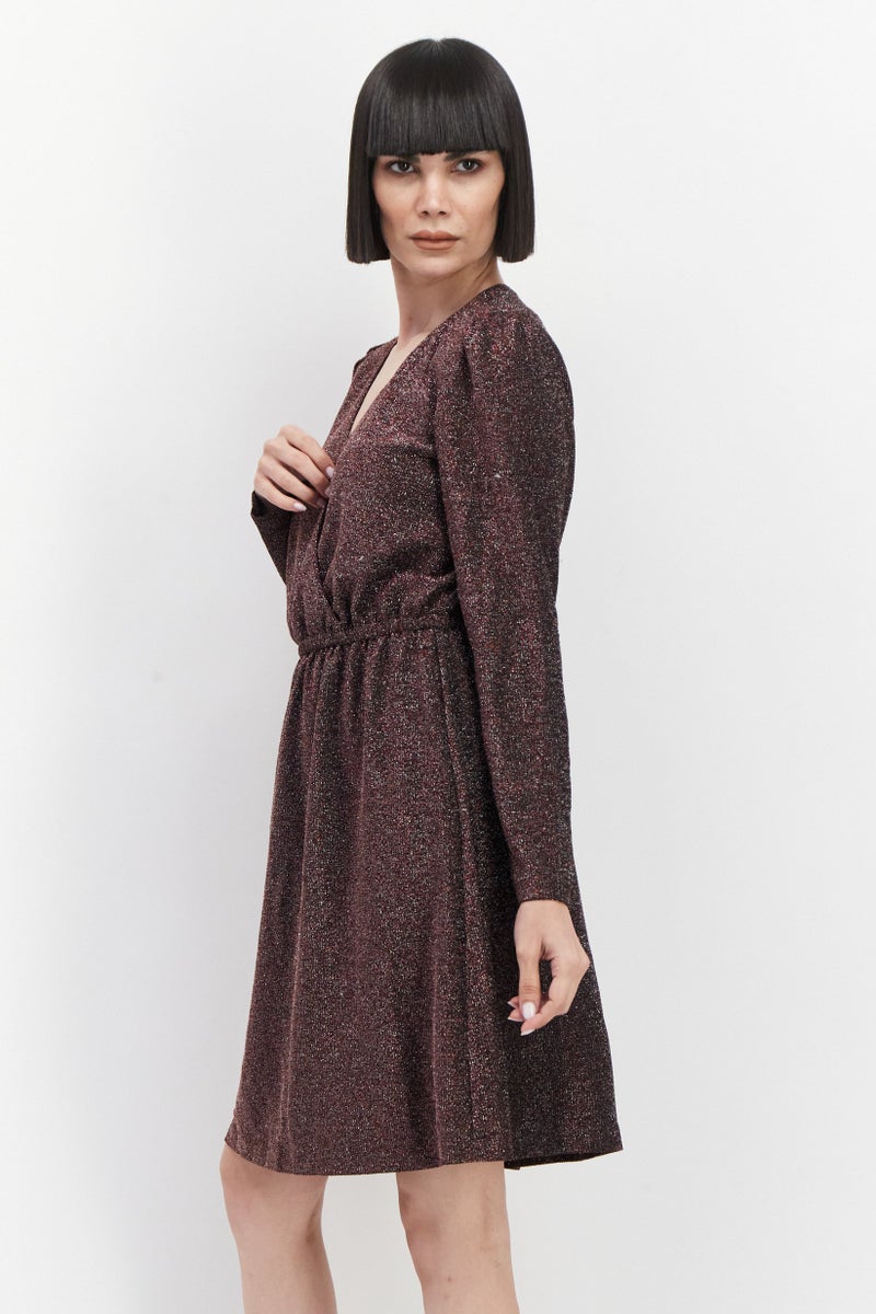 INC Women Metallic Mini Dress, Maroon - Image 4