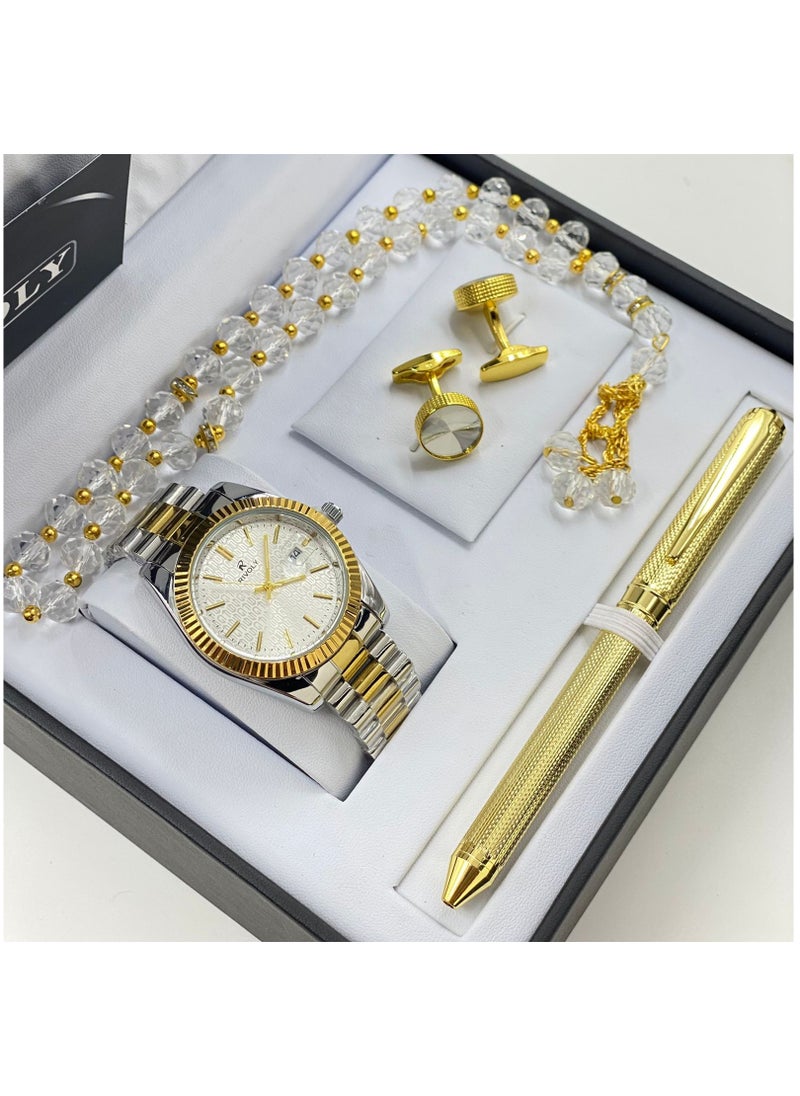 Rivoly - A stainless steel men's set consisting of a watch, a rosary, a pen and cufflinks - Image 1