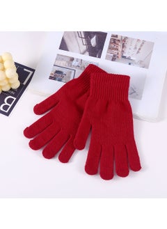 Generic Winter Knit Gloves Elastic Warm Solid Full FingerAcrylic brushed five-finger gloves [bordeaux]] Acrylic brushed five-finger gloves [bordeaux]] 
