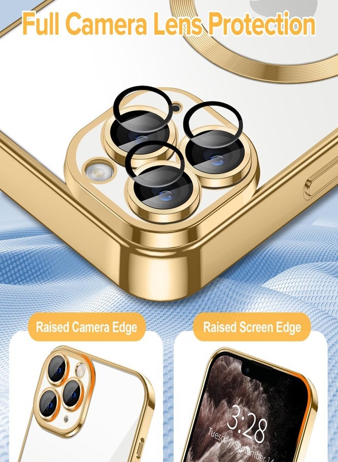 Hython Magnetic Clear for iPhone 11 Pro Case with Camera Lens Protector [Compatible with MagSafe] Luxury Plating Edge Slim Soft TPU Cover Protective Phone Case for iPhone 11 Pro 5.8", Gold - Image 4