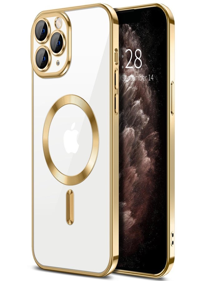 Hython Magnetic Clear for iPhone 11 Pro Case with Camera Lens Protector [Compatible with MagSafe] Luxury Plating Edge Slim Soft TPU Cover Protective Phone Case for iPhone 11 Pro 5.8", Gold - Image 1