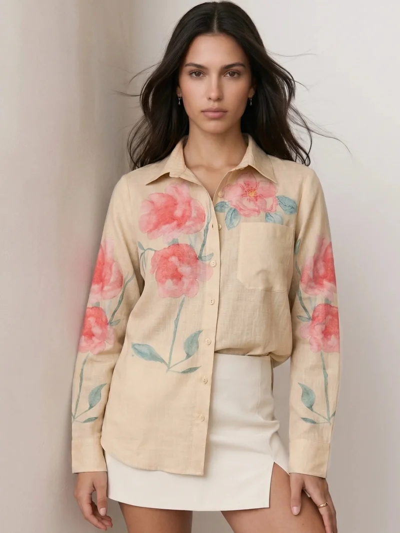 Outzidr  Beige Placement Printed Shirt for Women | Best Price UAE