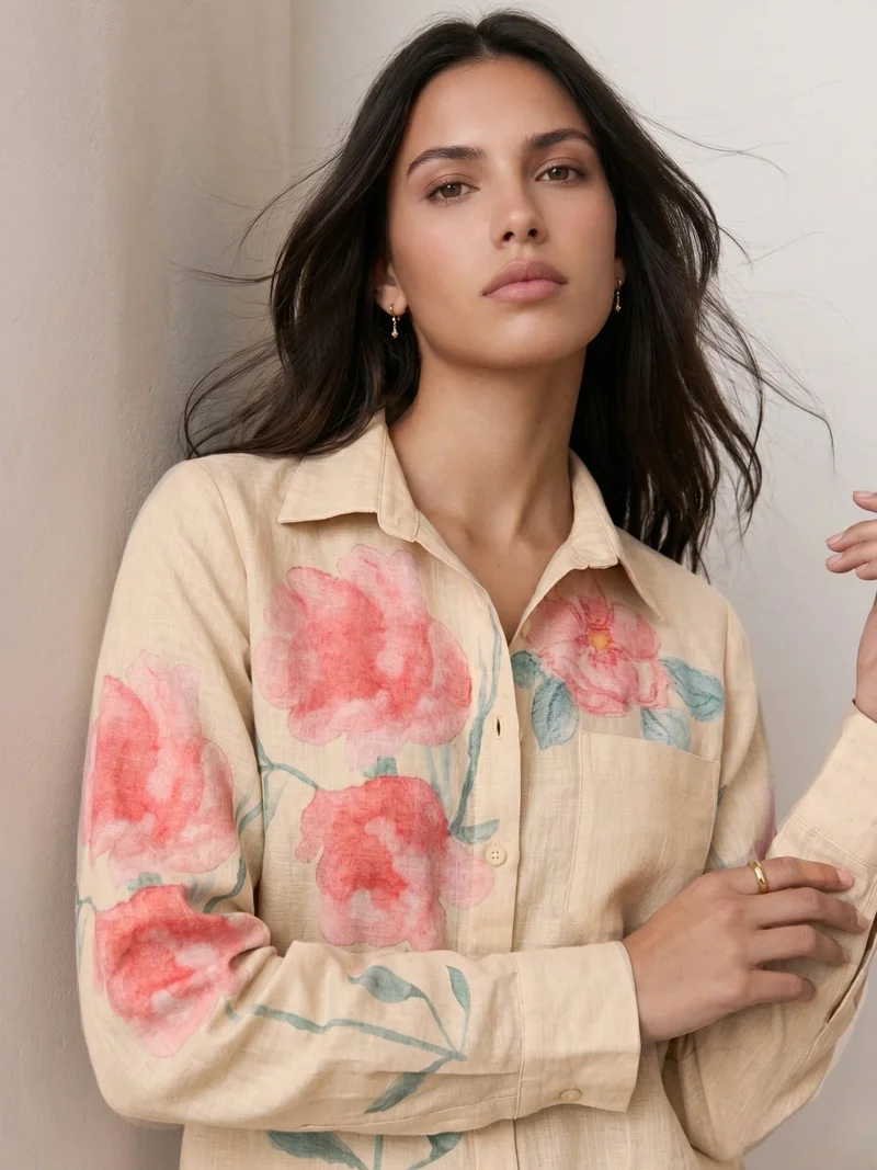 Outzidr  Beige Placement Printed Shirt for Women | Best Price UAE
