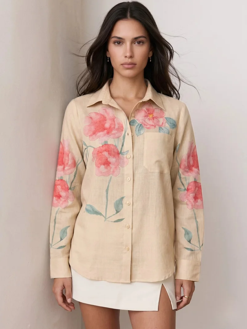 Beige Placement Printed Shirt