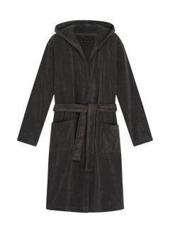 TOMMY HILFIGER Men's Pure Cotton Hooded Bathrobe - Cotton, Grey 