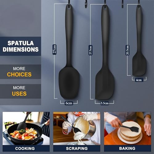 Ramkuwar Silicone Spatula Set Non-Stick Kitchen Utensils for Cooking, Baking, Mixing & Scraping - 3 Piece (Black) - Image 2