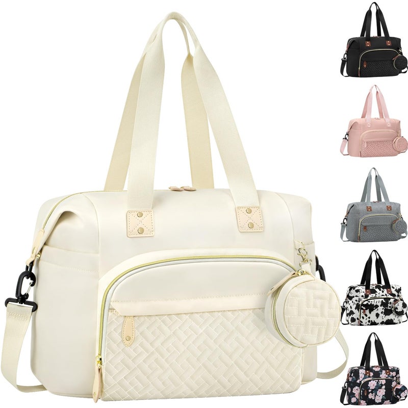 Tenot Diaper Bag Tote Baby Bag Travel Diaper Tote Bag with Pacifier Case Cute Maternity Hospital Baby Stylish Diaper Tote for Mom Dad Beige