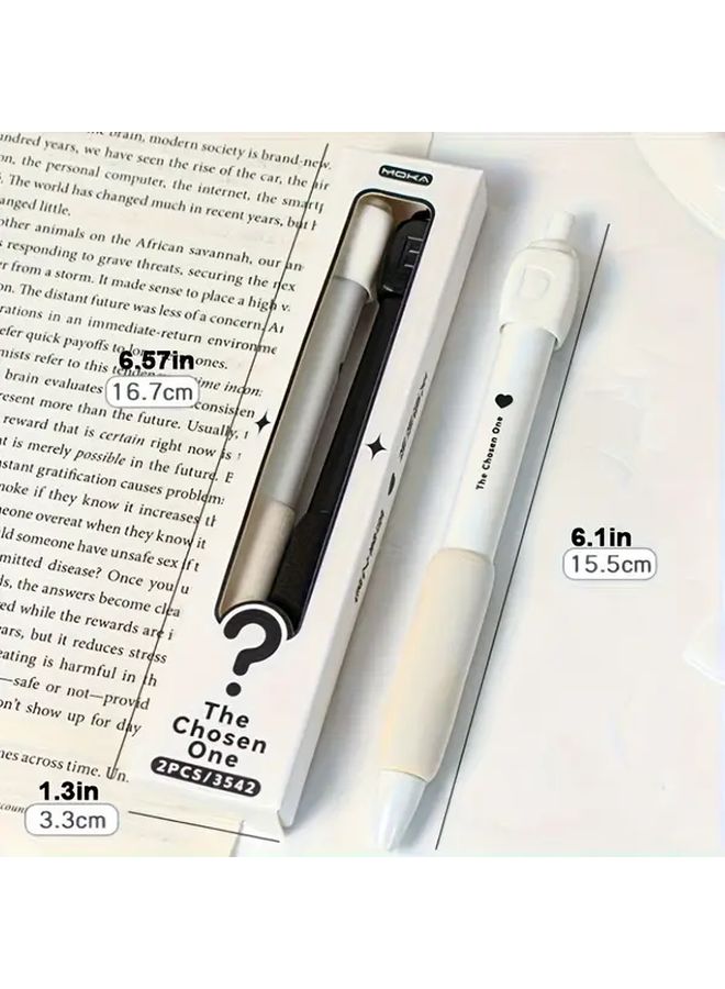 Set Of 2 Press Type Ballpoint Pens 0.5Mm White Rod Black Refill Rotating ABCD Selection Educational Office Creative Option - Image 2