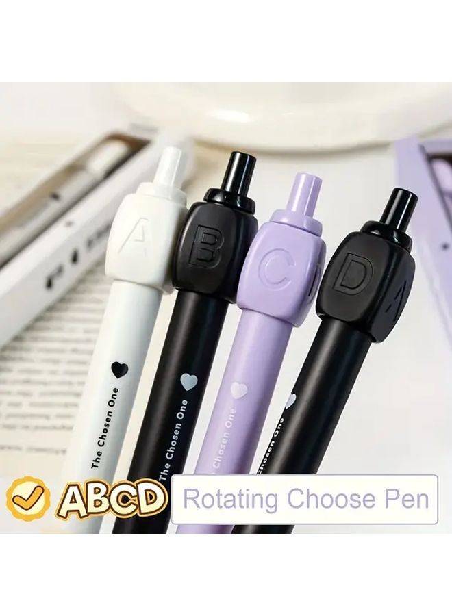 Set Of 2 Press Type Ballpoint Pens 0.5Mm White Rod Black Refill Rotating ABCD Selection Educational Office Creative Option - Image 1