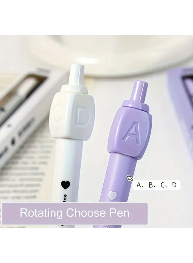 Set Of 2 Press Type Ballpoint Pens 0.5Mm White Rod Black Refill Rotating ABCD Selection Educational Office Creative Option - Image 5