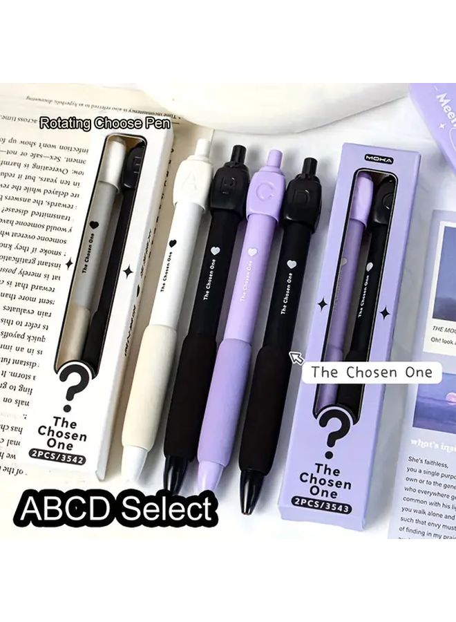 Set Of 2 Press Type Ballpoint Pens 0.5Mm White Rod Black Refill Rotating ABCD Selection Educational Office Creative Option - Image 4