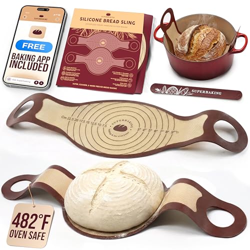 Superbaking Pro Silicone Bread Sling 2 Pcs 9in Round Oval 482F Heat Resistant Dough Lifter NonStick Dutch Oven Liners Long Handles Reusable Sourdough Bread Baking Supplies Sourdough Gifts - Image 1