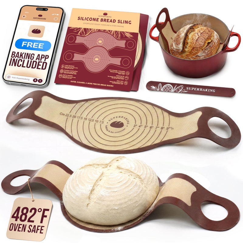 Superbaking Pro Silicone Bread Sling 2 Pcs 9in Round Oval 482F Heat Resistant Dough Lifter NonStick Dutch Oven Liners Long Handles Reusable Sourdough Bread Baking Supplies Sourdough Gifts - Image 2