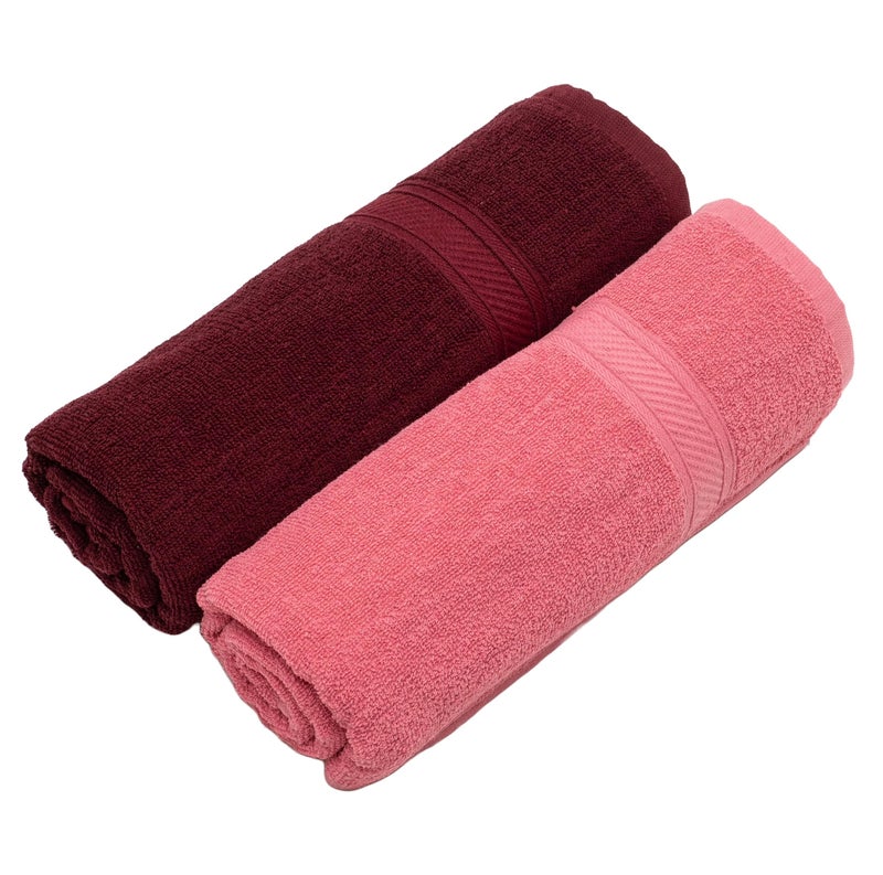 Furnofy 450 GSM Cotton Towels for Bath (70 x 140 cm), Highly Absorbent and Soft Bathroom Towels (Pack of 2 - Maroon, Pink) - Image 1