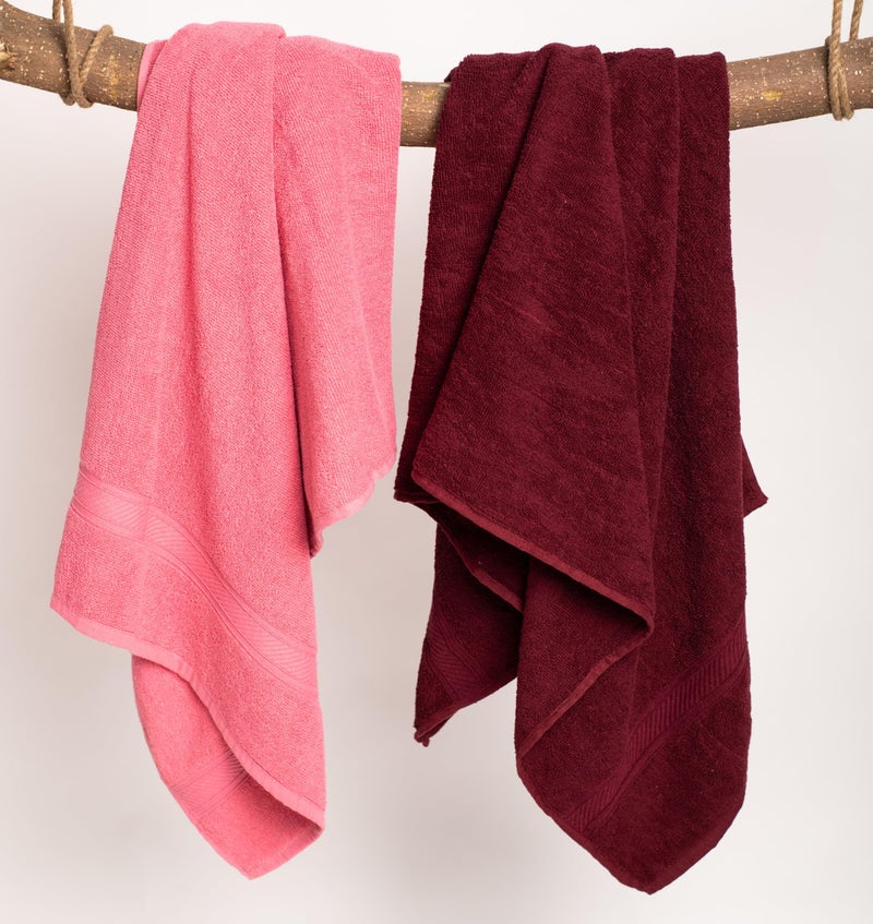 Furnofy 450 GSM Cotton Towels for Bath (70 x 140 cm), Highly Absorbent and Soft Bathroom Towels (Pack of 2 - Maroon, Pink) - Image 2