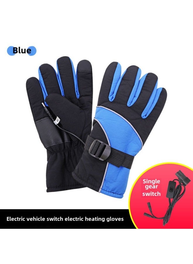 Electric Car Electric Heating Gloves Motorcycle Battery Car Tricycle Winter Riding Usb Heating Winter Electric Hand Warmer-Color:72v Blue Black + Pu Leather Fabric-Applicable Models:One Size Fits All  - Image 1