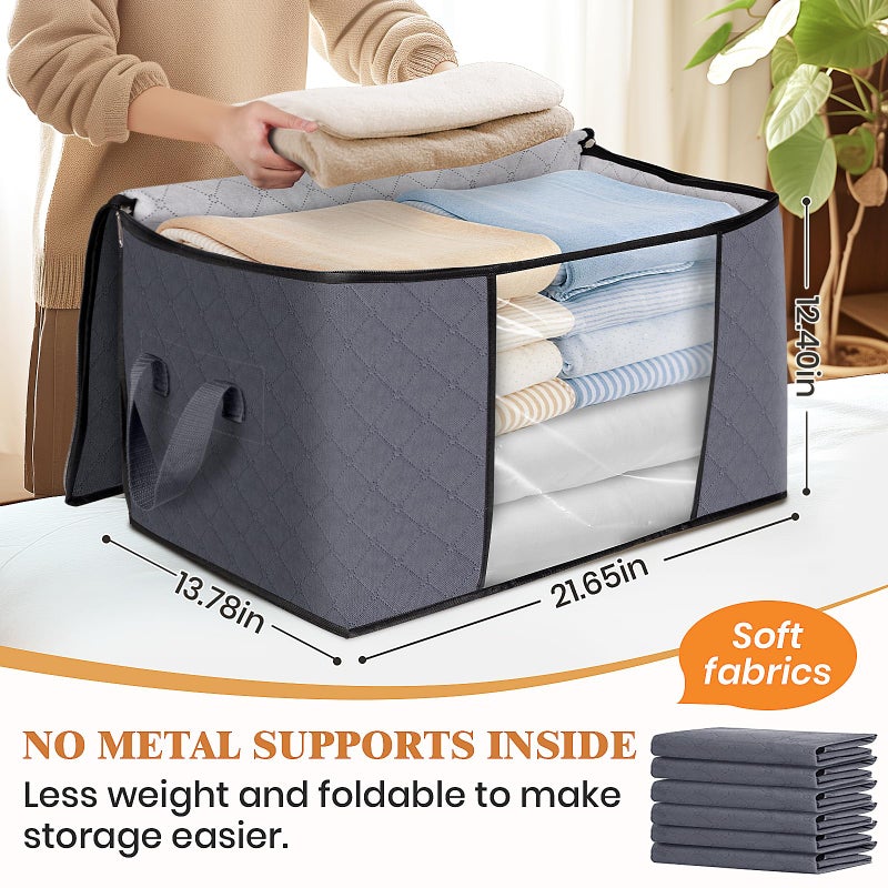 Fab totes Storage Bags,Clothes Blanket Storage Bins Foldable Closet Organizers with Reinforced Handle for Home Dorm Storage and Organization,Fabric Bags for Organizing Bed Sheets,Clothing,Comforters - Image 2