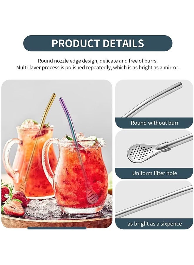 2 Pieces Stainless Steel Drinking Straws with Filter Spoon Reusable Metal Tea Straws 15CM  - Image 2