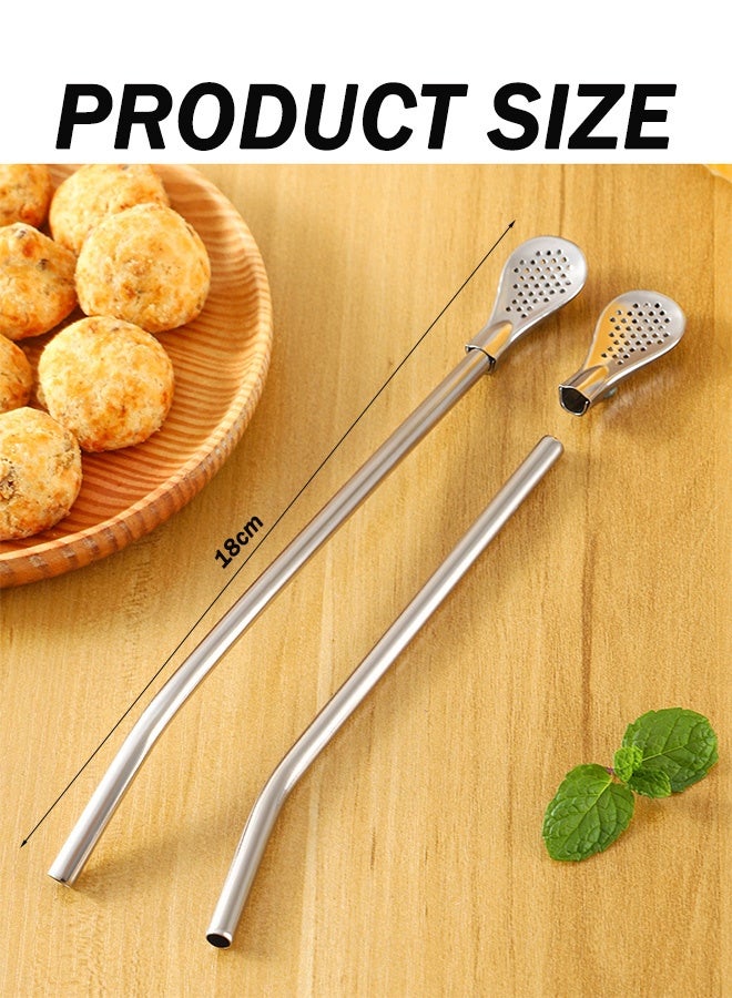 2 Pieces Stainless Steel Drinking Straws with Filter Spoon Reusable Metal Tea Straws 15CM  - Image 3